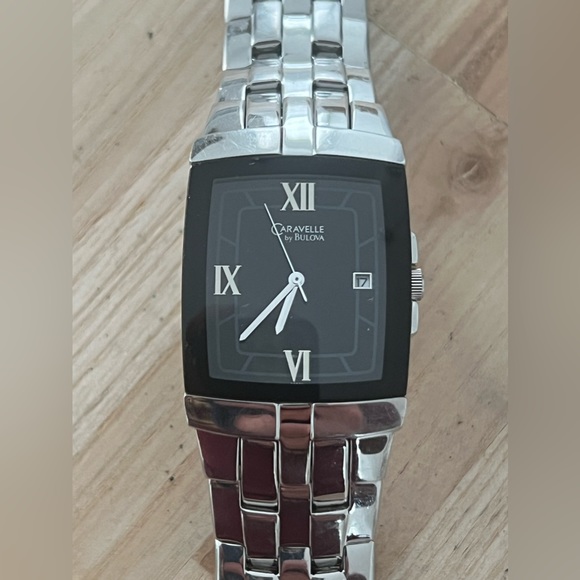 Caravelle by Bulova Men’s Watch Black Rectangular Dial Stainless Bracelet Date